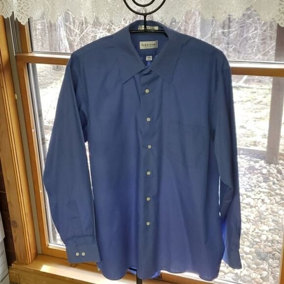 Heusen Poplin Blue Casual Long Sleeve‎ Button Down Sz. 16.5 Shirt - Picture 2 of 9